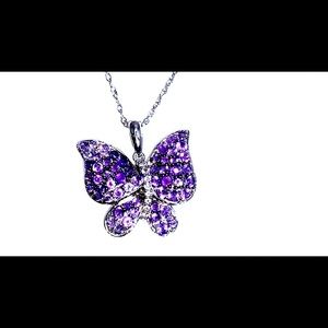 Amethyst Butterfly Pendant Sterling Silver Necklace